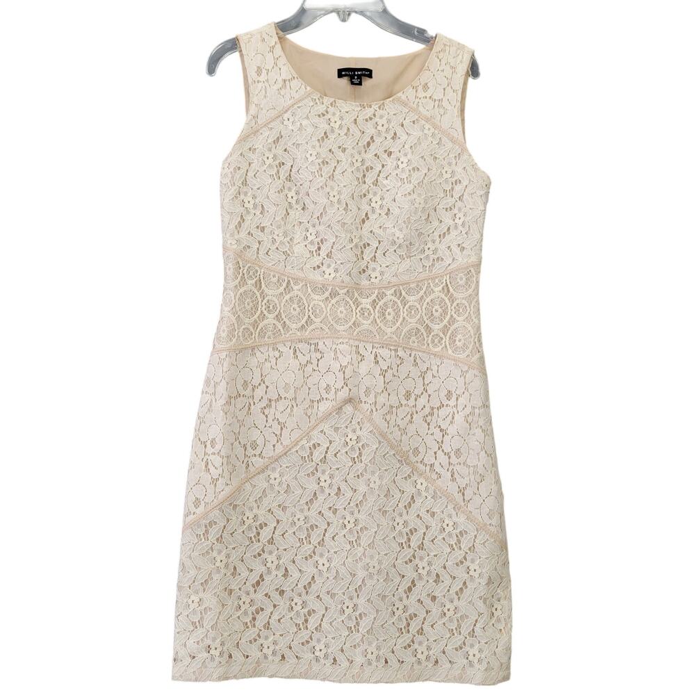 Willi Smith Tan Lace Mini Dress Bodycon Classic Sleeveless A-Line  Womens Size 2